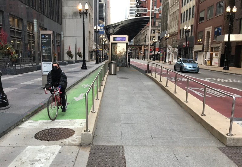 Between the drop in business activity and the drop in temperatures, Loop bike commuting was down significantly last month. Photo: John Greenfield