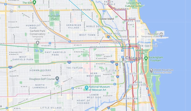 It's major wasted opportunity that relatively few people live in the one part of Chicago where it's easy to get to just about anywhere else in the region by train. Image: Google Maps