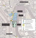 The transportation plan for the venue shows acres of possible event parking (blue.)