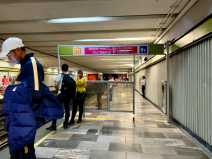 Boarding platform for women-only train cars in Mexico City. Photo: Olivia Grenzebach