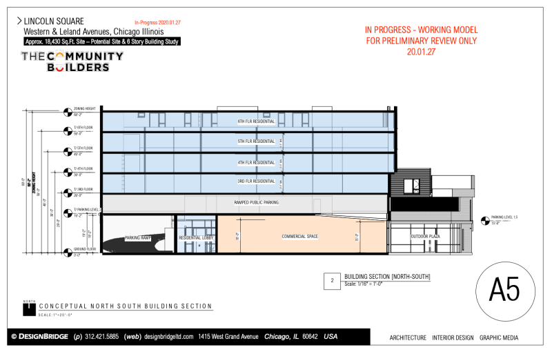 Side view of the layout for a previously proposed all-affordable TOD for the 4715 N. Western Ave. site.