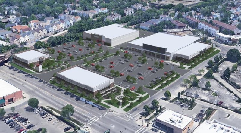 Rendering of the proposed development, which would squander the land on 834 parking spots.