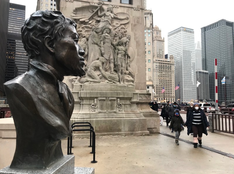 The bust of DuSable at Michigan Avenue and the Chicago River. Photo: John Greenfield