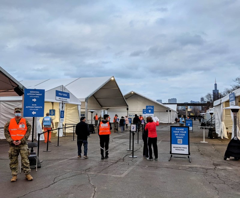 The vaccination village at the United Center