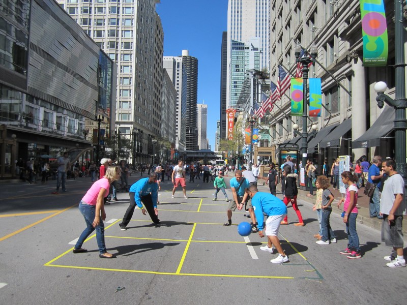 Playing four square on State Street during Open Streets in 2011. Photo: John Greenfield
