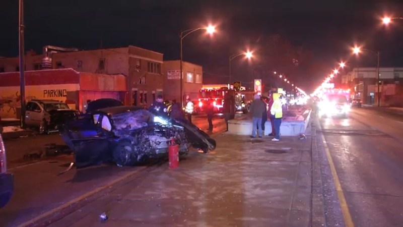 The aftermath of the crash that killed Cire Robinson, 12, last January at 49th and Cicero. Image: WGN