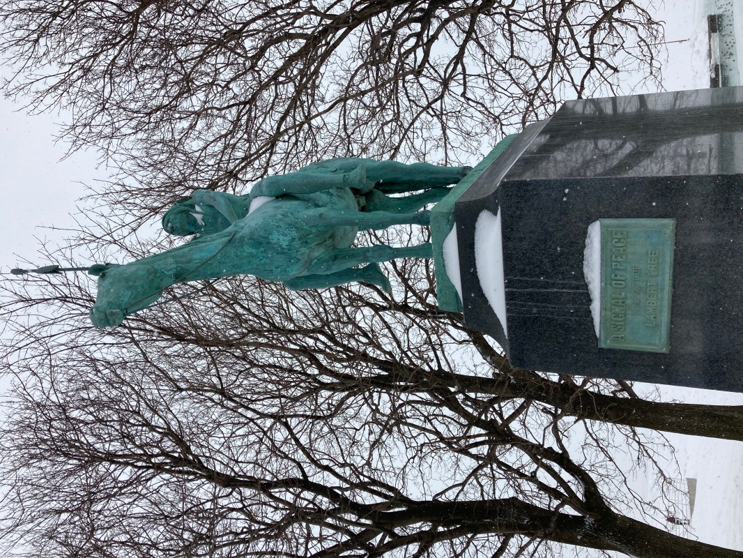 "A Signal of Peace" by Cyrus E. Dallin, located next to Diversey Harbor, is one of the 41 sculptures on the Chicago Monuments Project list for possible removal. Photo: John Greenfield