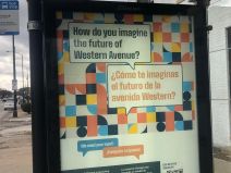 A bus shelter ad promoting the community input process for the study. Photo: Courtney Cobbs