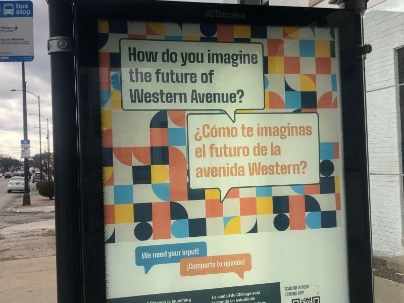 A bus shelter ad promoting the community input process for the study. Photo: Courtney Cobbs