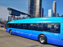 One of the new electric buses recharging at Navy Pier. Photo: CTA