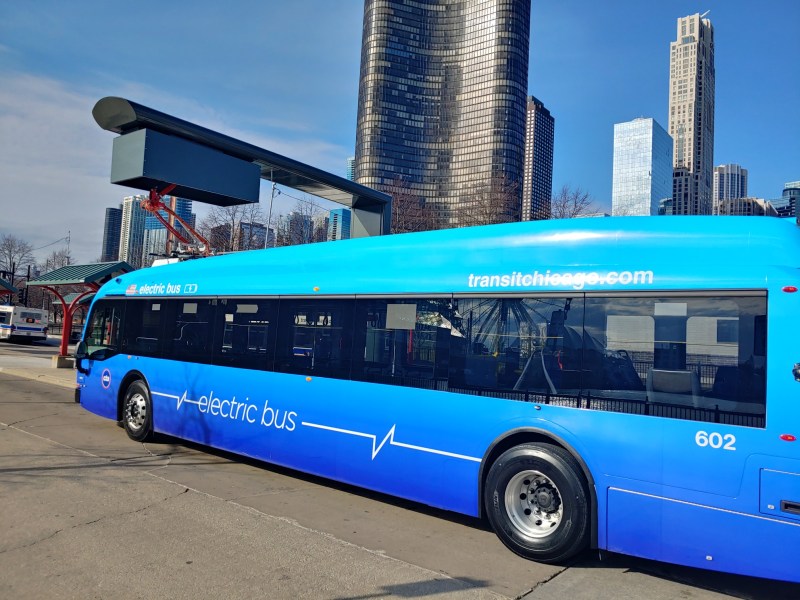 One of the new electric buses recharging at Navy Pier. Photo: CTA