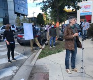 LaSpata speaks at the ribbon-cutting for the Milwaukee Avenue protected bike lanes in Logan Square last October. Photo: John Greenfield