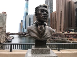 Statue of DuSable next to his namesake bridge at Michigan Avenue. Photo: John Greenfield