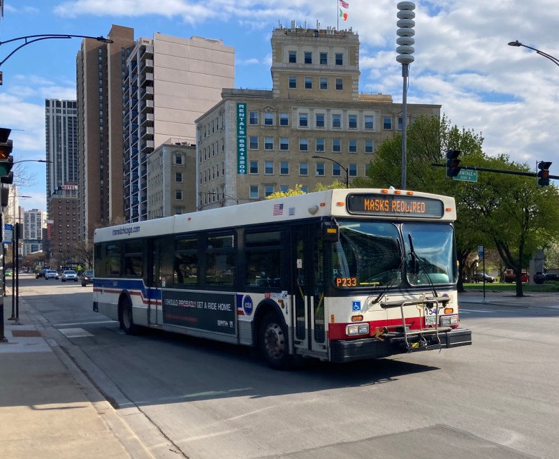 A #73 Armitage bus with a "Masked Required" message on its display. Photo: John Greenfield