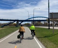 The "Blue Wave" bridge at 41st Street and the lakefront, one of three recently completed or planned bike-ped bridges over Lake Shore Drive. Photo: John Greenfield
