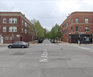 The intersection of Diversey and Albany, looking north, as it appeared in May 2019. The crosswalks have reportedly faded since then. Image: Google Maps