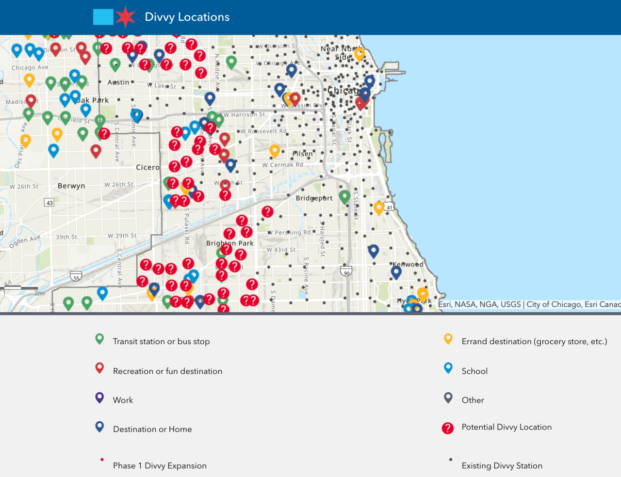 Screen shot from the website for suggesting Divvy locations on the West Side.