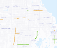 Locations where CDOT has indicated it will be striping bikeways (brown) and installing bike lanes with bollards (green) this year. Image: Paul Esling