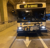 The bus parked in the Middle Randolph bike lane Wednesday morning. Photo: Bike Lane Uprising