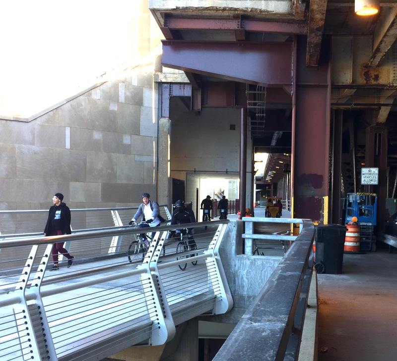 Riding through the south LSD bridge house on the Navy Pier Flyover. Photo: Juan Dominguez