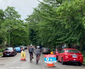 The Leland Slow Street this afternoon. New this year are signs advising drivers to go 5 mph. Photo: John Greenfield