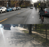 The Damen advisory bike lanes last November and last week. Photos: John Greenfield and Courtney Cobbs