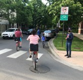 People riding bikes on Glenwood Avenue north of Devon Street in Rogers Park. Photo: John Greenfield