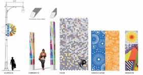 A set of design elements that could be featured in the Devon/Clark streetscape project.