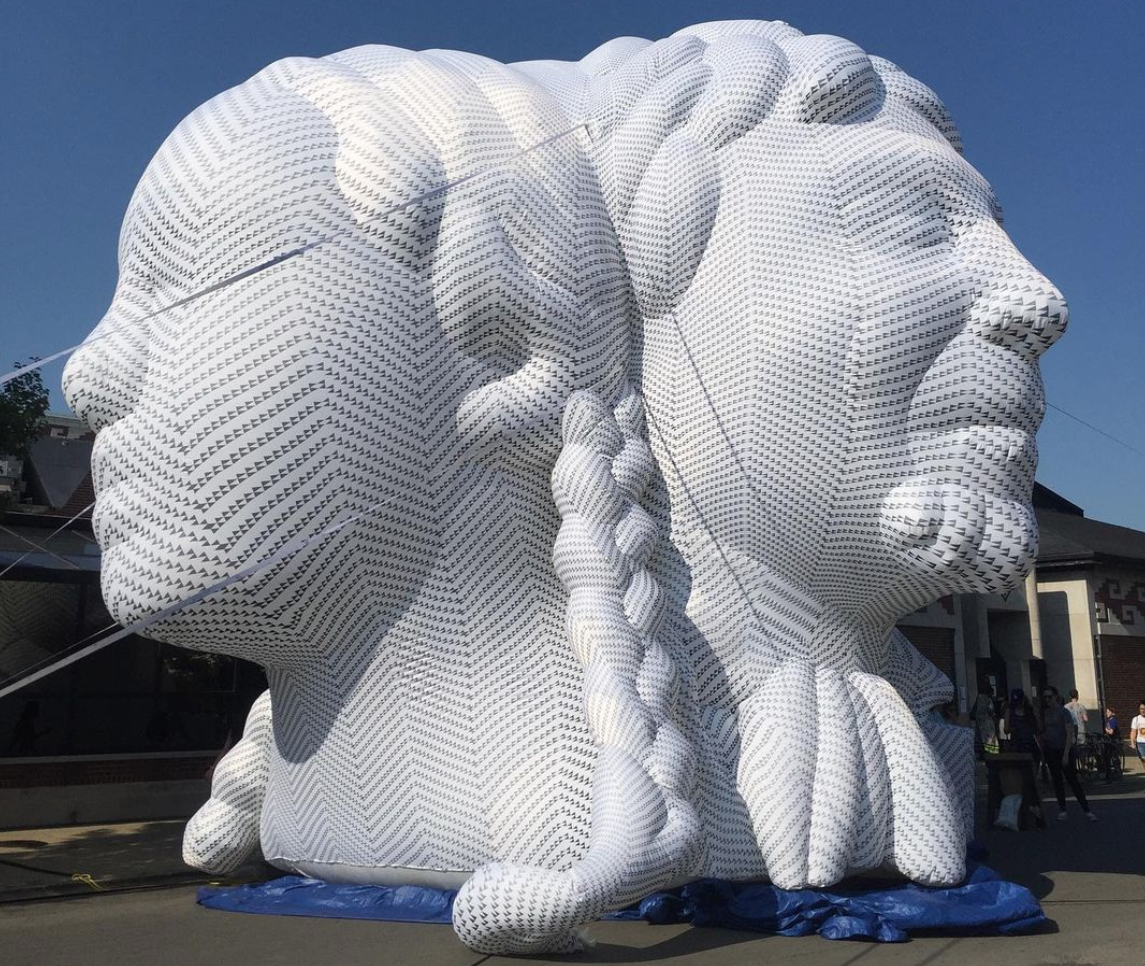 "Founders," a 2019 installation by Floating Museum, featured Kitihawa and Jean Baptiste Pointe du Sable. Photo via Instagram user Gramho