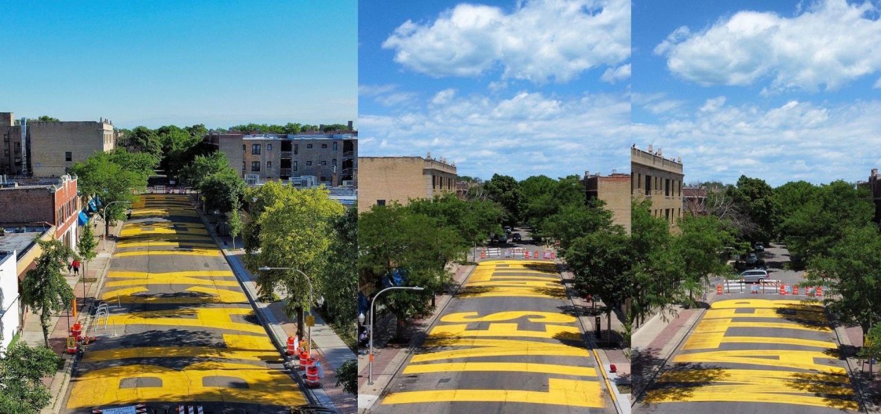 Aerial views of the Black Lives Matter Slow Street. Photo: 49th Ward
