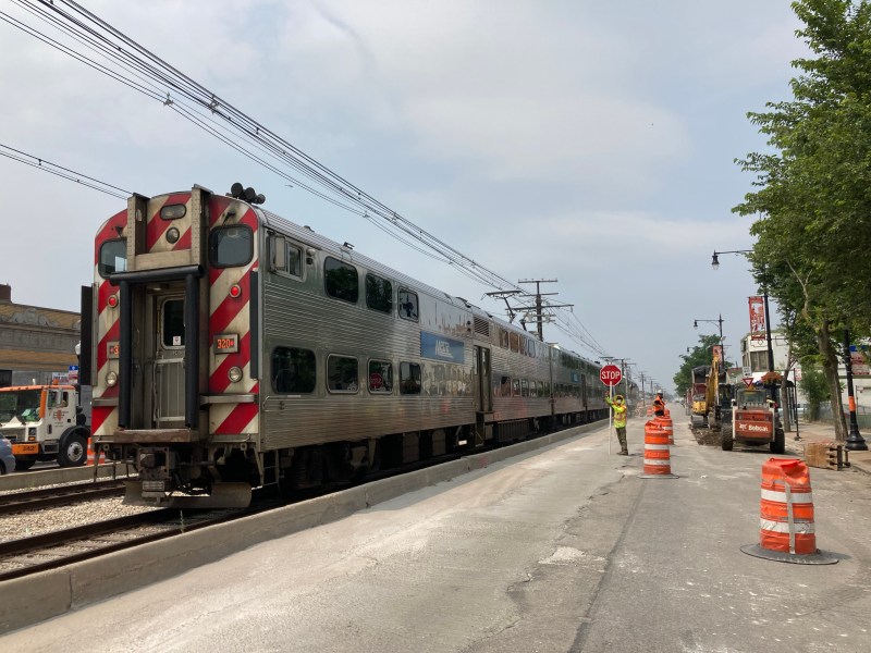 A crew at work on the 71st Street streetscape project last week. Photo: John Greenfield