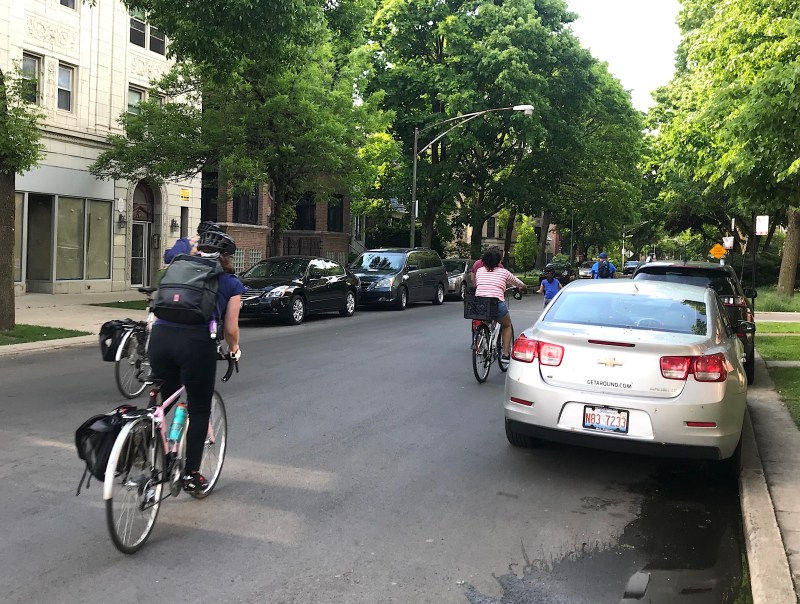People riding bikes on Glenwood north of Devon. Photo: John Greenfield