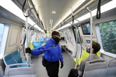 A transit ambassador on a Bay Area Rapid Transit train in San Francisco. Photo: BART