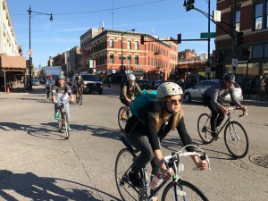 Bikign on Milwaukee Avenue in Wicker Park. Photo: John Greenfield