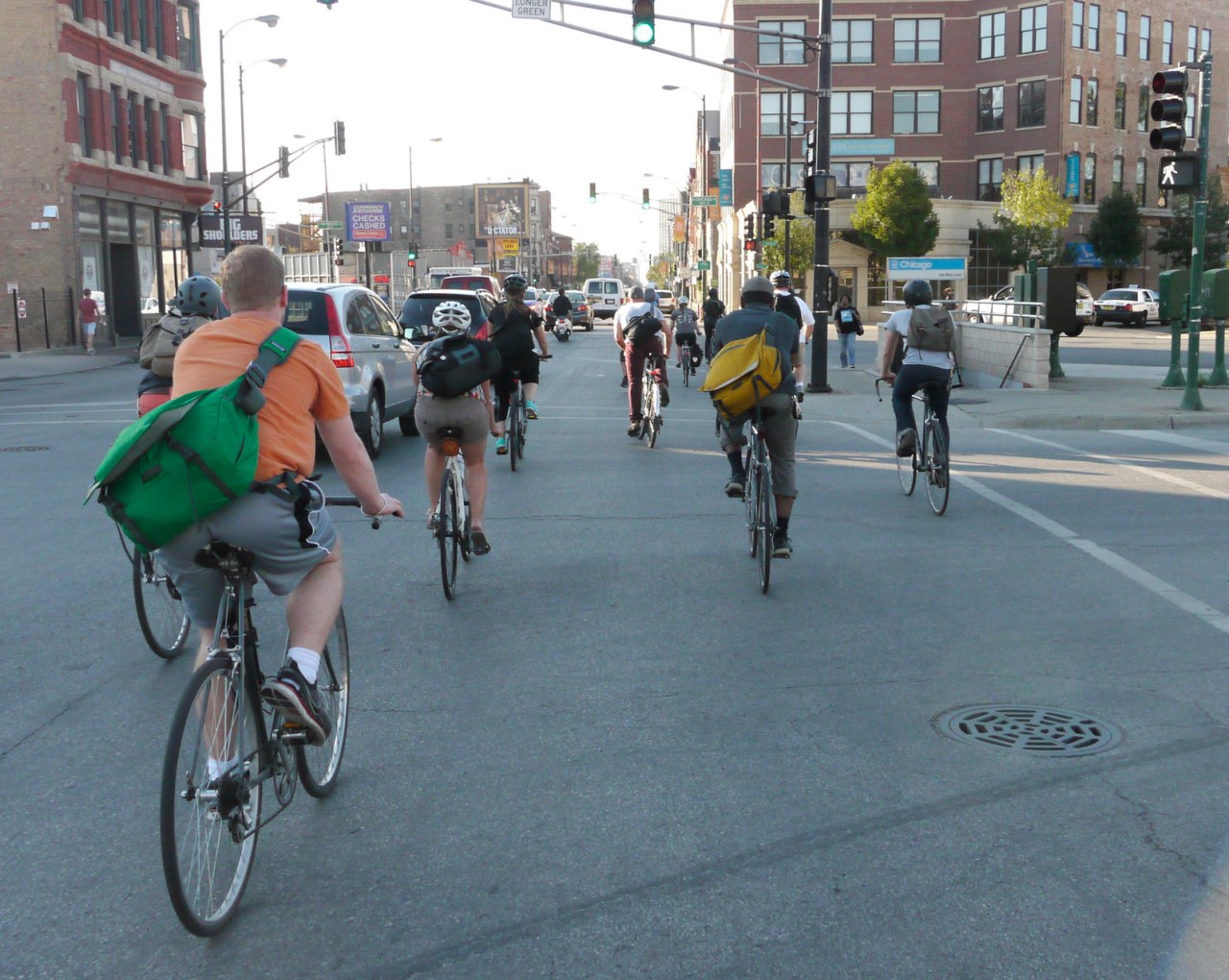 Rush hour bike traffic on Milwaukee Avenue in Wicker Park. Photo: Steven Vance