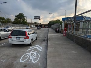 Sharrows were installed on the bridge late Wednesday afternoon. Photo: Josh Koonce