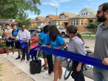 Cutting the ribbon on the new Divvy station by Cragin Park. Photo: John Greenfield
