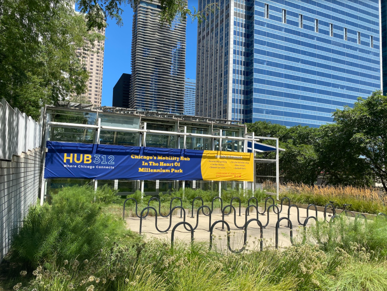 Bike racks outside the bike station. Photo: Hub 312