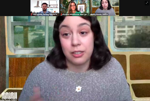 Maddy Ruvolo, Tony Jordan, and Christina Whitehouse during the online discussion.