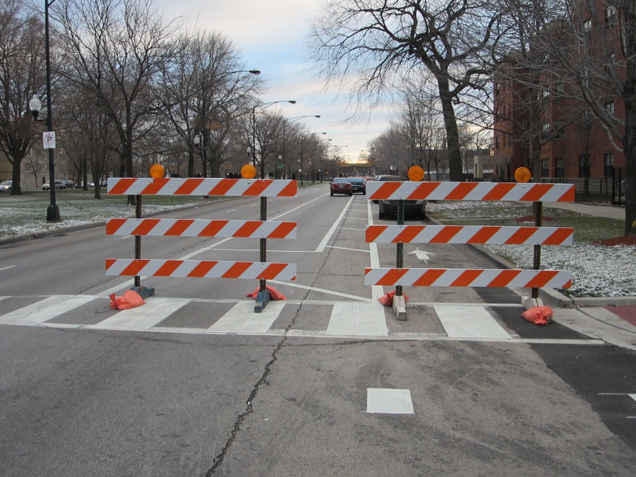 CDOT barricaded the protected bike lanes before downgrading them. Photo: John Greenfield