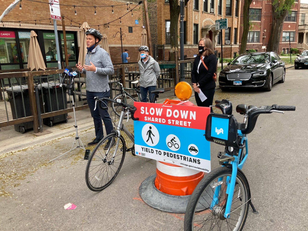 Martin, Cappleman, and CDOT chief Gia Biagi at the Leland Slow Street reopening last May. Photo: John Greenfield