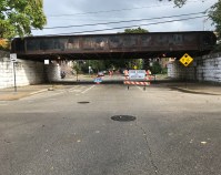 The UPN line's School Street bridge, with a Slow Streets treatment under it in September 2020. Photo: John Greenfield