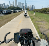 The SunPedal Ride heads downtown on the Lakefront Trail.