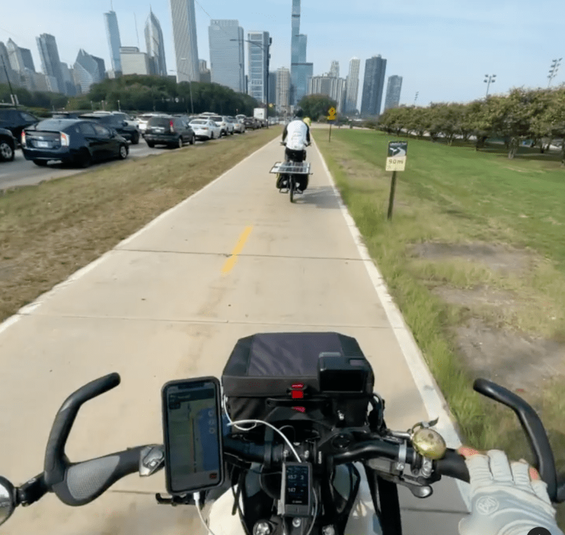 The SunPedal Ride heads downtown on the Lakefront Trail.