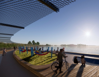Rendering of the golf course rest area on the Lake Calumet Trail.
