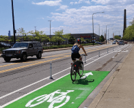 The new protected bike lane on Damen between Fullerton and Diversey. Photo: CDOT