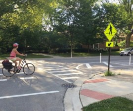 The Dodge bike lanes in Evanston. Will protected bike lanes also be coming to Chicago Avenue and Church? Photo: Steven Vance