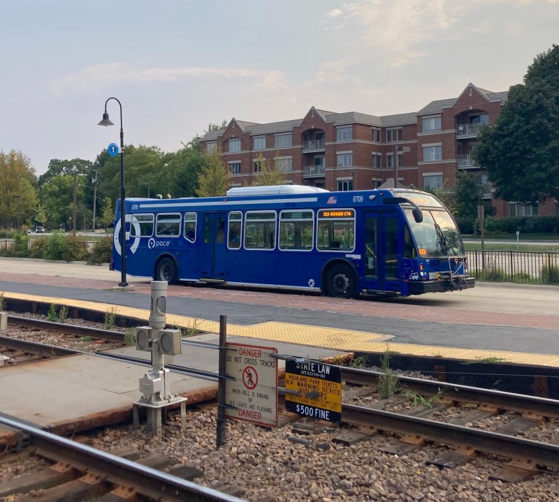 A Pace bus at the Highland Park Metra station. Photo: John Greenfield