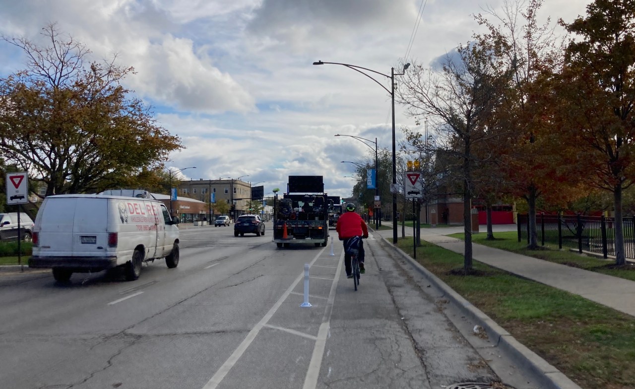 A cyclist on Clark Street. Photo: John Greenfield