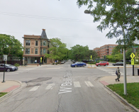 Belle Plaine and Western, looking east. Edler proposes adding a new, push-button-activated stoplight for east-west pedestrian and bike traffic. Image: Google Maps